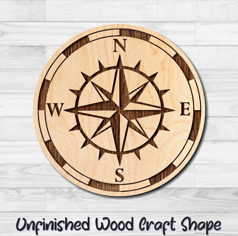 Nautical Compass 6 Unfinished Wood Shape Blank Laser Engraved Cut Out Woodcraft Craft Supply COM-012